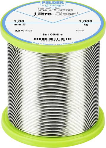 Felder Löttechnik ISO-Core  Ultra-Clear  Sn100Ni+ Lötzinn, bleifrei Spule Sn99,25Cu0,7Ni0,05 1. von Felder Löttechnik