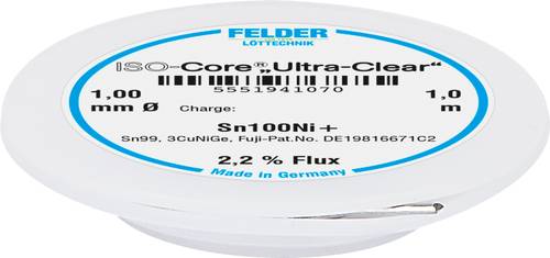 Felder Löttechnik ISO-Core  Ultra-Clear  Sn100Ni+ Lötzinn, bleifrei Spule Sn99,25Cu0,7Ni0,05 1mm von Felder Löttechnik