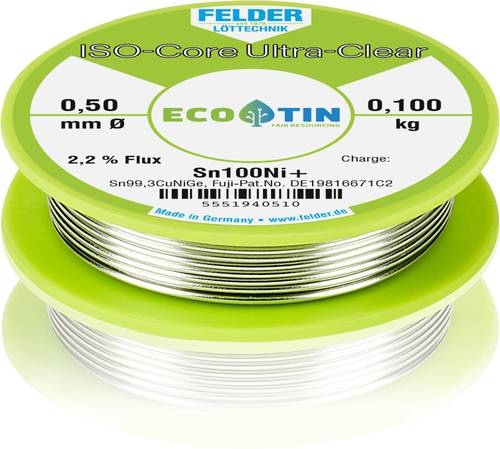 Felder Löttechnik ISO-Core  Ultra-Clear  Sn100Ni+ Lötzinn, bleifrei Spule Sn99,3CuNiG 0.100kg 0 von Felder Löttechnik