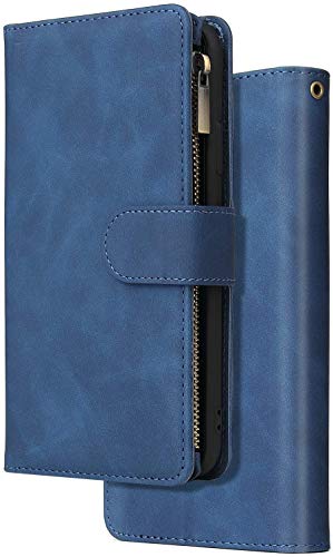 Felfy Kompatibel mit Huawei P Smart 2019 Hülle Multifunktion,Kompatibel mit Honor 10 lite Handyhülle PU Leder Retro Flip Cover Brieftasche Lederhülle Tasche mit Reißverschluss und 6 Kartenfach,Blau von Felfy