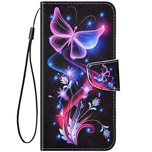 Felfy Kompatibel mit Redmi 8A Hülle, Schmetterling Muster PU Leder Tasche Magnetish Klapphülle Stoßfest Schutzhülle mit Kartenfach Brieftasche Ständer Flipcase Cover Handyhülle für Redmi 8A von Felfy