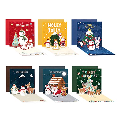 Feliciay 6 Stück Pop Up Weihnachtskarten Set, Lustige 3D Weihnachtskarte, weihnachtskarten pop up für Kinder, Handgemachte Pop up Weihnachtsgrußkarte Mit Umschlägen und Aufklebern(Xmas 1) von Feliciay