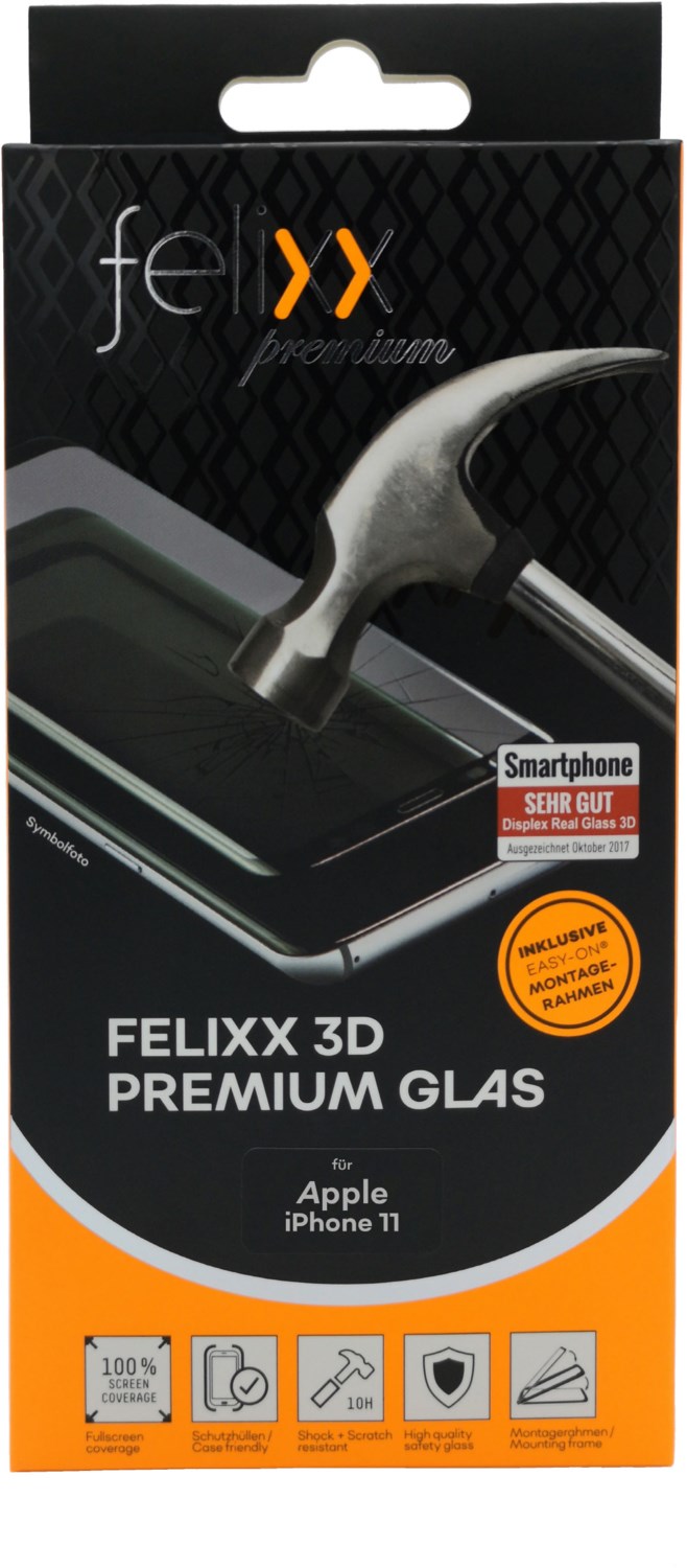 3D Premium-Glas Full Cover für iPhone 11 schwarz von Felixx Premium