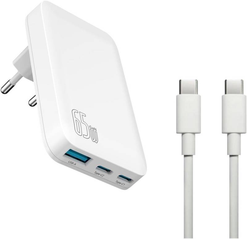felixx 65W GaN PD SLIM Reiselader 1xUSBA/2xTypC/100W PD Kabel USB-Ladegerät (Ladegerät, Lader, Charger, Reiseladegerät) von Felixx
