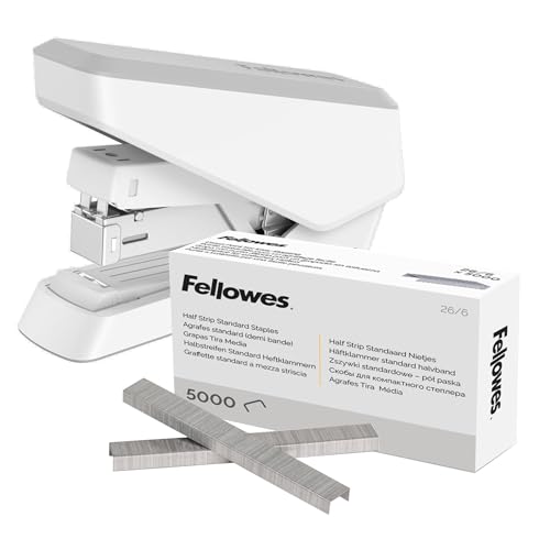 Fellowes Bürotacker, LX860 Kompakter Hefter mit EasyPress™, 40 Blätter auf einmal + Fellowes Heftklammern 26/6 mm für Half-Strip/Halbstreifen-Heftgeräte – Packung mit 5000 Stück – Bundle von Fellowes