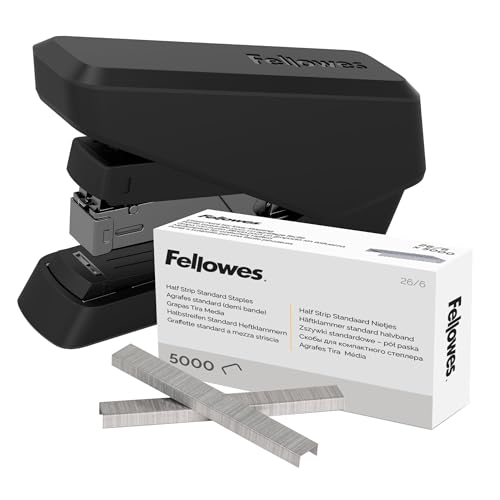 Fellowes Bürotacker, LX860 Kompakter Hefter mit EasyPress™, 40 Blätter auf einmal + Fellowes Heftklammern 26/6 mm für Half-Strip/Halbstreifen-Heftgeräte – Packung mit 5000 Stück – Silber - Bundle von Fellowes