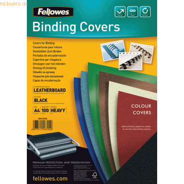Fellowes Deckblätter A4 Lederstruktur 250g/qm VE=100 Stück schwarz von Fellowes