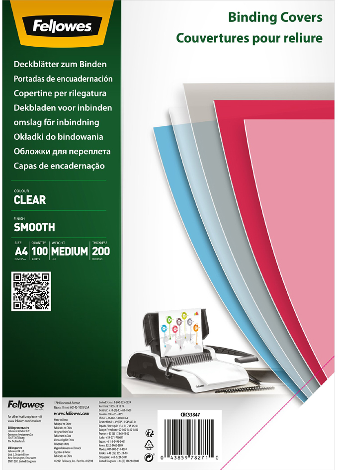 Fellowes Deckblatt, DIN A4, PET, transparent, 0,20 mm von Fellowes