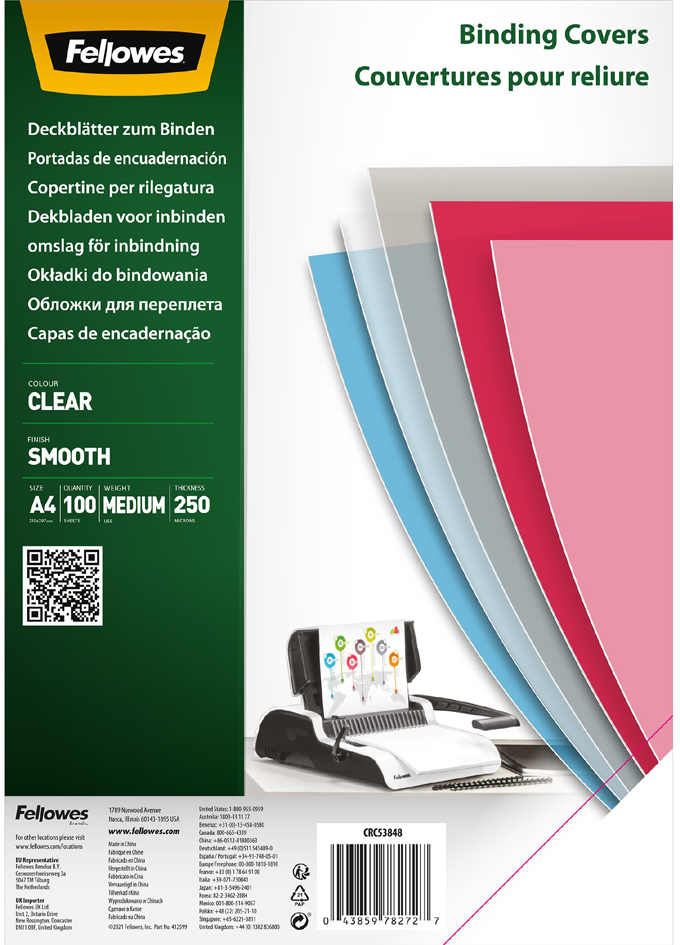 Fellowes Deckblatt, DIN A4, PET, transparent, 0,25 mm von Fellowes