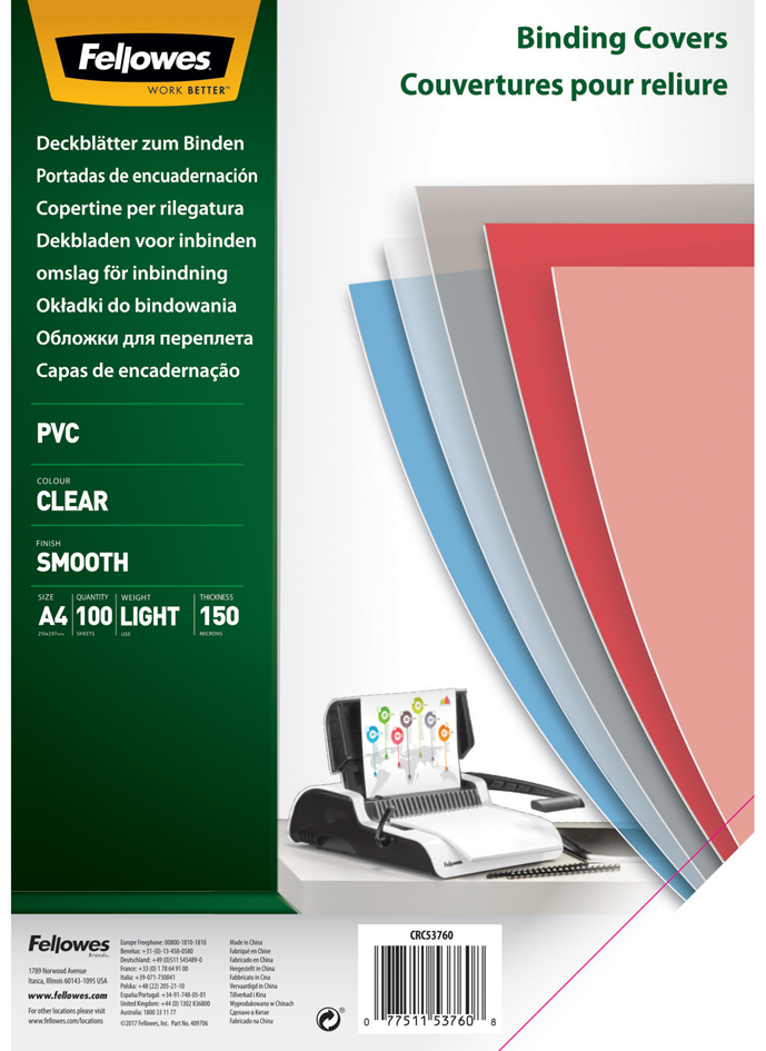 Fellowes Deckblatt, DIN A4, PVC, transparent, 0,15 mm von Fellowes