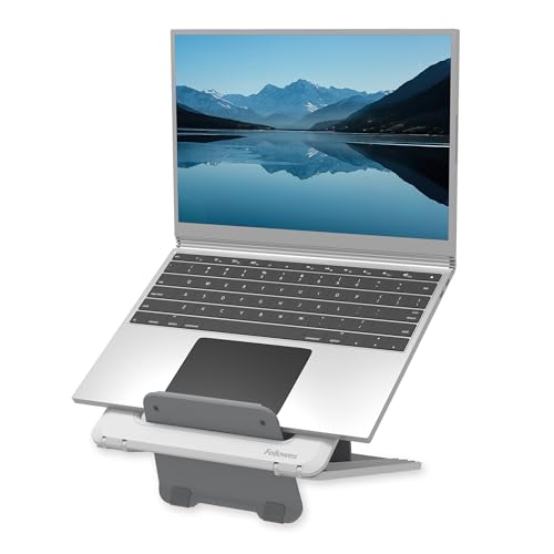 Fellowes Laptop-Ständer für den Schreibtisch - Breyta™ Verstellbarer, 100% recycelbarer Laptop-Ständer für zu Hause und das Büro - 12 Höheneinstellungen - max. Monitorgröße 14", max. Gewicht 4KG-Weiß von Fellowes