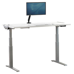 Fellowes Levado elektrisch höhenverstellbarer Schreibtisch weiß rechteckig, C-Fuß-Gestell silber 160,0 x 80,0 cm von Fellowes