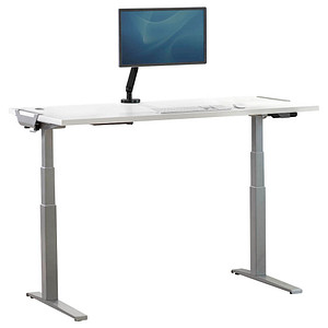 Fellowes Levado elektrisch höhenverstellbarer Schreibtisch weiß rechteckig, C-Fuß-Gestell silber 180,0 x 80,0 cm von Fellowes