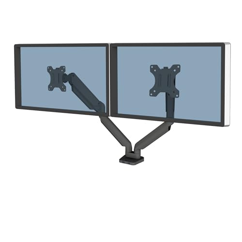 Fellowes Monitor Halterung 2 Monitore bis je 32 Zoll (81,28 cm) - Platinum Series Monitor Arm mit Gasfeder, USB Ports, Befestigung mit Klemme oder Kabeldurchlass - schwarz von Fellowes