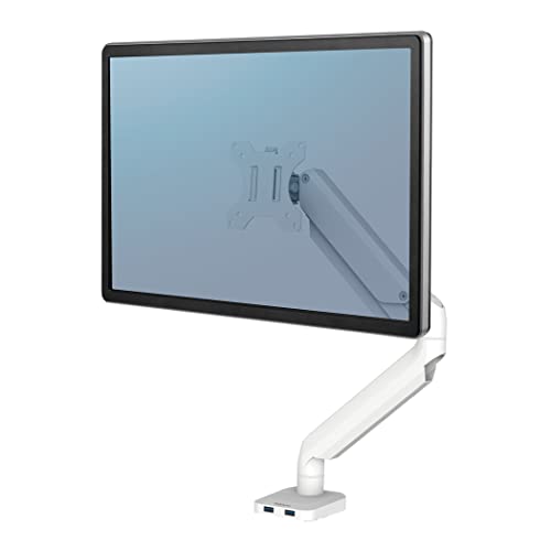Fellowes Monitor Halterung für 1 Bildschirm bis 32 Zoll (81,28 cm) - Platinum Series Monitor Arm mit Gasfeder, USB Ports - Befestigung mit Klemme oder Kabeldurchlass - Farbe: Weiss von Fellowes