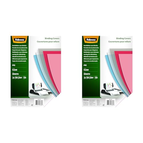Fellowes PVC Deckblatt für Plastikbindung und Drahtbindung - Stärke 150 Mikron - transparent - Format DIN A4 - Packung mit 200 Stück von Fellowes