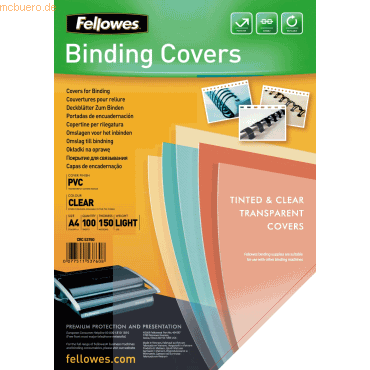 Fellowes Präsentationsdeckblatt A4 PVC 150mic transparent VE=100 Stück Fellowes Präsentationsdeckblatt A4 PVC 150mic transparent VE=100 Stück von Fellowes