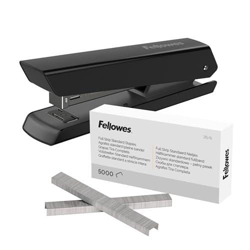 Fellowes Tacker LX820 Klassischer Hefter mit Microban Technologie Heftgerät für 24/6mm und 26/6mm Hefklammern - schwarz - 1 Stück + Heftklammern 26/6 mm für Full-Strip/Vollstreifen-Heftgeräte von Fellowes