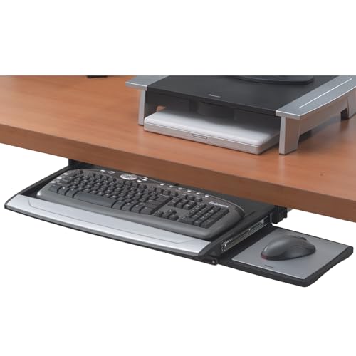 Fellowes Tastaturschublade ausziehbar, zur Montage unter dem Schreibtisch, höhenverstellbar, mit Mausablage und Handgelenkauflage, schwarz von Fellowes