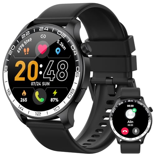 Smartwatch Herren, 1.43″ AMOLED-Display Touch Smart Watch mit Bluetooth-Anrufe, 110+ Sportmodi Fitnessuhr IP68 Wasserdicht Sportuhr, Fitness Tracker mit Herzfrequenz SpO2 Schrittzähler Schlafmonitor von Fempoin