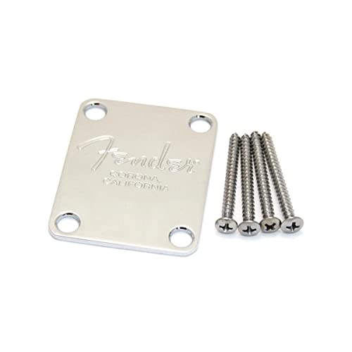 Fender® »AMERICAN SERIES 4-BOLT BASS NECK PLATE WITH "FENDER CORONA" STAMP« Halsplatte für E-Bass - 4-Loch - Farbe: Chrome von Fender