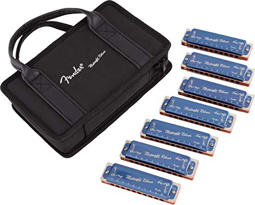 Fender® »MIDNIGHT BLUES HARMONICA - SET OF 7« Mundharmonika 7er-Set - Diatonisch - 10-Loch - Stimmung: C/G/A/D/F/E/Bb-Dur - Inkl. Etui - Farbe: Blau (Limitierte Auflage) von Fender