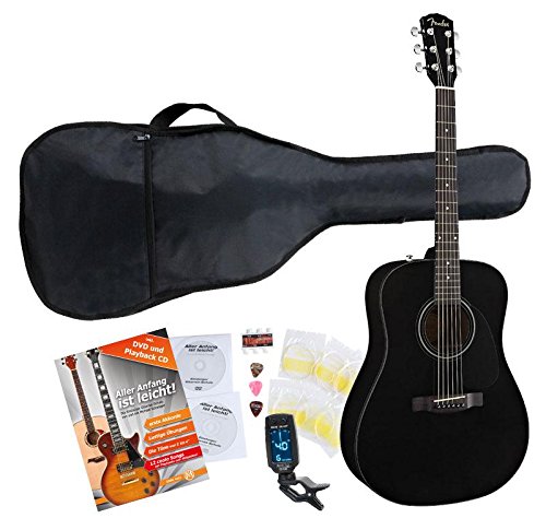 Fender CD-60 BK Set Westerngitarre (mit Tasche, Clip-Tuner, Gitarrenschule mit CD & DVD, Saiten und Plektren) Schwarz von Fender