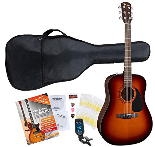 Fender CD-60 SB Set Westerngitarre (mit Tasche, Clip-Tuner, Gitarrenschule mit CD & DVD, Saiten und Plektren) Sunburst von Fender