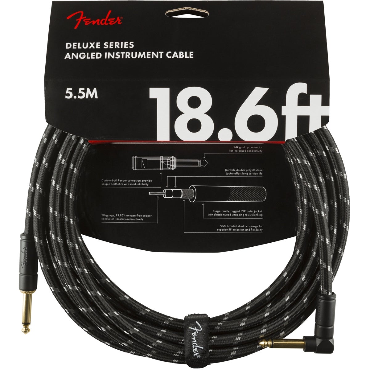 Fender Deluxe Cables Straight/Right-Angled Jack Cable, 5.5m (Black Tweed) von Fender