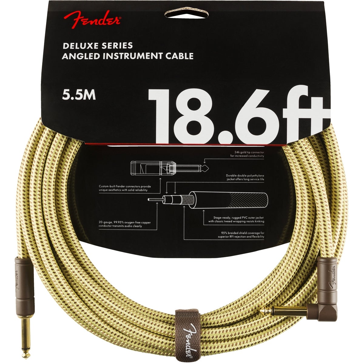 Fender Deluxe Cables Straight/Right-Angled Jack Cable, 5.5m (Yellow Tweed) von Fender