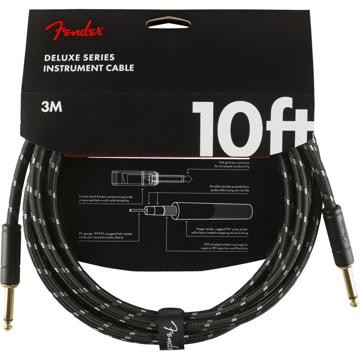 Fender Deluxe Cables Straight Jack Cable, 3m (Black Tweed) von Fender