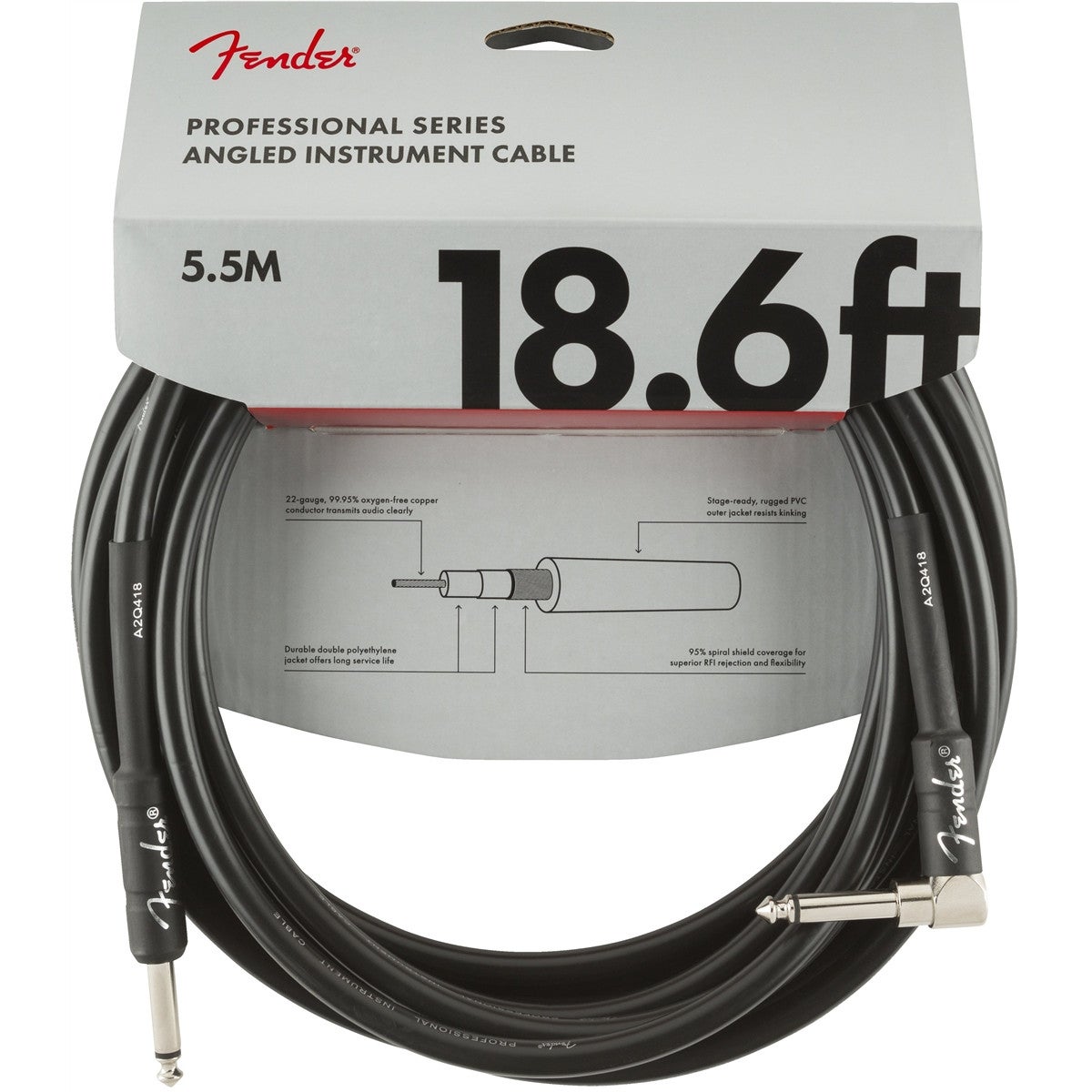 Fender Professional Series Right-Angled Jack Cable, 5.5m (Black) von Fender