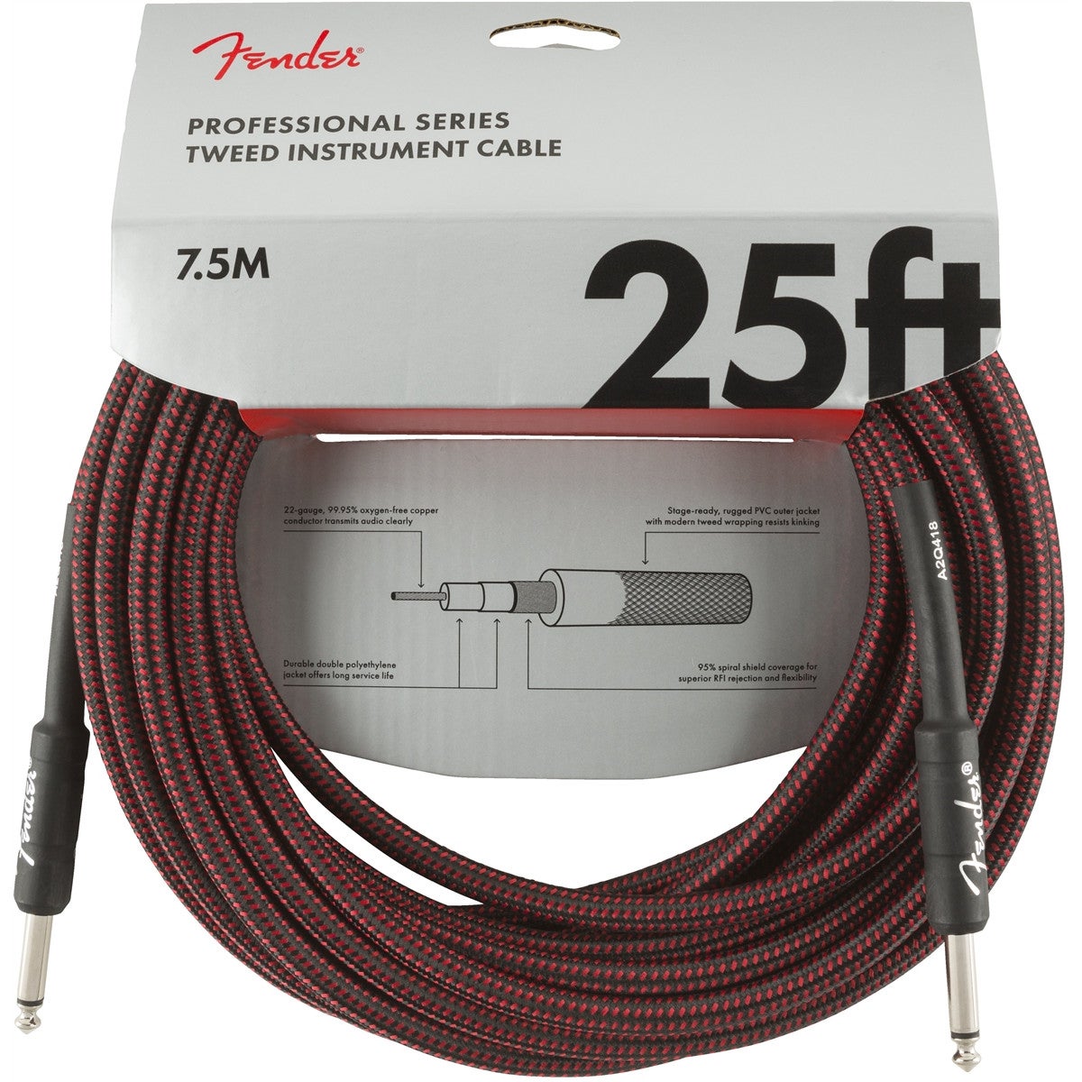 Fender Professional Tweed Instrument Cable, 7.5m (Red) von Fender