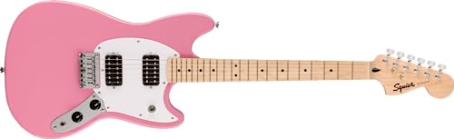 Squier by Fender Sonic Mustang® HH E-Gitarre, Griffbrett aus Ahorn, weißes Schlagbrett, Flash Pink von Fender