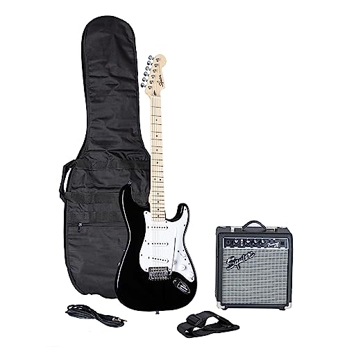 Squier by Fender Sonic Stratocaster® Electric Guitar Pack, Maple Fingerboard, Black, Gig Bag, Squier Frontman 10G Amp - 230V EU von Fender