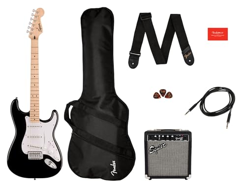 Squier by Fender Sonic Stratocaster® Electric Guitar Pack, Maple Fingerboard, Black, Gig Bag, Squier Frontman 10G Amp - 230V EU von Fender