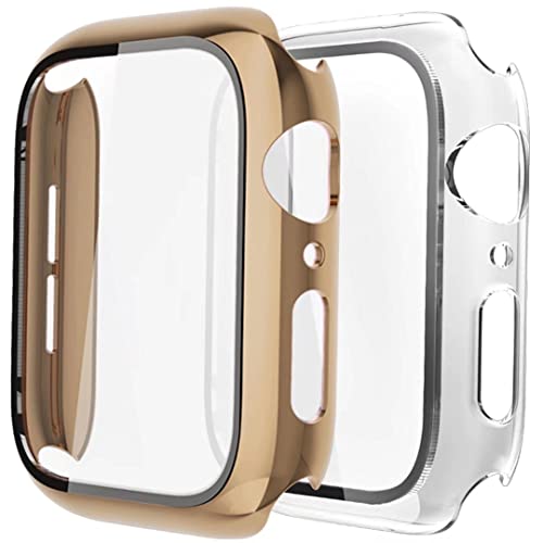 2 Stück Hülle Kompatibel mit Apple Watch 38/42/40/44mm mit Anti-Kratzen TPU Displayschutz Schutzfolie,360°Schutzhülle für iWatch Series 6/5/4/3/2/1/SE,2 Stück,Light Gold/Clear,40mm von Fengyiyuda