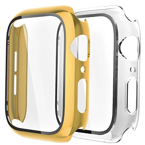 2 Stück Hülle Kompatibel mit Apple Watch 38/42/40/44mm mit Anti-Kratzen TPU Displayschutz Schutzfolie,360°Schutzhülle für iWatch Series 6/5/4/3/2/1/SE,2 Stück,Yellow Gold/Clear,44mm von Fengyiyuda