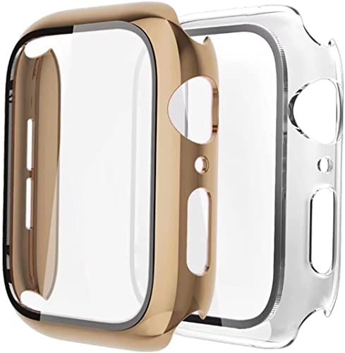 2 Stück Hülle Kompatibel mit Apple Watch 41mm mit Kratzfestes Displayschutz Schutzfolie,Ultradünne Schutz Case Schutzhülle für iWatch Series 9/8/7,Light Gold/Clear,41mm von Fengyiyuda