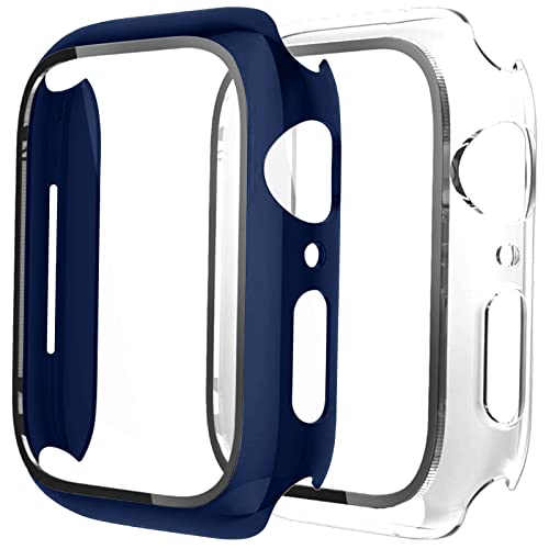 2 Stück Hülle Kompatibel mit Apple Watch 45mm mit Kratzfestes Displayschutz Schutzfolie,Ultradünne Schutz Case Schutzhülle für iWatch Series 8/7,Midnight Blue/Clear,45mm von Fengyiyuda