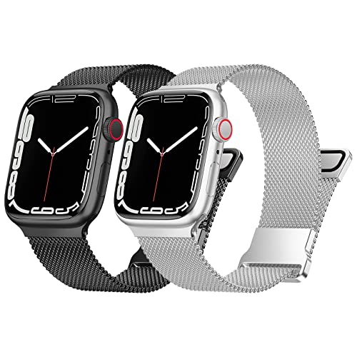 2pack Metall Armband Kompatibel mit Apple Watch Armband 38mm 40mm 41mm,Metal Mesh Edelstahl Uhrenarmband mit Magnet für iWatch Series Ultra/8/7/SE/6/5/4/3/2/1 Damen Herren,2pack von Fengyiyuda
