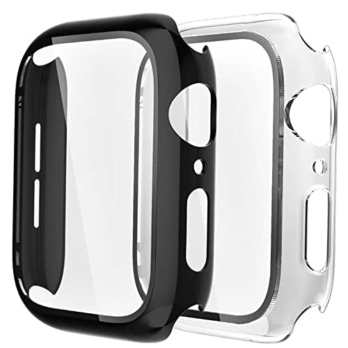 Fengyiyuda 2 Stück Hülle Kompatibel mit Apple Watch 38/42/40/44mm mit Anti-Kratzen TPU Displayschutz Schutzfolie,360°Schutzhülle für iWatch Series 6/5/4/3/2/1/SE,2 Stück,Black/Clear,38mm von Fengyiyuda