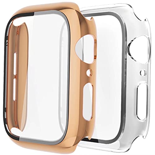 Fengyiyuda 2 Stück Hülle Kompatibel mit Apple Watch 38/42/40/44mm mit Anti-Kratzen TPU Displayschutz Schutzfolie,360°Schutzhülle für iWatch Series 6/5/4/3/2/1/SE,2 Stück,Pink Gold/Clear,38mm von Fengyiyuda