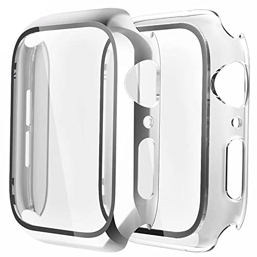 Fengyiyuda 2 Stück Hülle Kompatibel mit Apple Watch 38/42/40/44mm mit Anti-Kratzen TPU Displayschutz Schutzfolie,360°Schutzhülle für iWatch Series 6/5/4/3/2/1/SE,2 Stück,Silver/Clear,38mm von Fengyiyuda