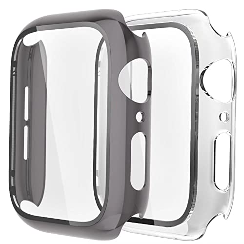 Fengyiyuda 2 Stück Hülle Kompatibel mit Apple Watch 38/42/40/44mm mit Anti-Kratzen TPU Displayschutz Schutzfolie,360°Schutzhülle für iWatch Series 6/5/4/3/2/1/SE,2 Stück,Space Gray/Clear,38mm von Fengyiyuda
