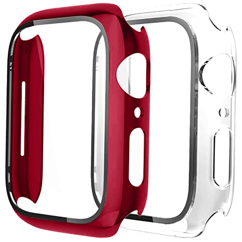 Fengyiyuda 2 Stück Hülle Kompatibel mit Apple Watch 41mm mit Kratzfestes Displayschutz Schutzfolie,Ultradünne Schutz Case Schutzhülle für iWatch Series 9/8/7,Rot/Clear,41mm von Fengyiyuda