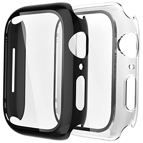Fengyiyuda 2 Stück Hülle Kompatibel mit Apple Watch 41mm mit Kratzfestes Displayschutz Schutzfolie,Ultradünne Schutz Case Schutzhülle für iWatch Series 9/8/7,Schwarz/Clear,41mm von Fengyiyuda