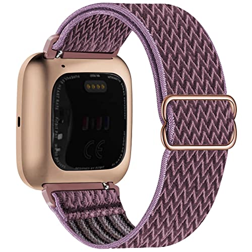 Fengyiyuda Nylon Armband Kompatibel mit Fitbit Versa/Versa 2/ Versa Lite/Versa SE Armband, Damen Herren Stretchbänder,Elastisch Einstellbar Smartwatch Sport Ersatzbänder Weiches,Smokey Mauve von Fengyiyuda