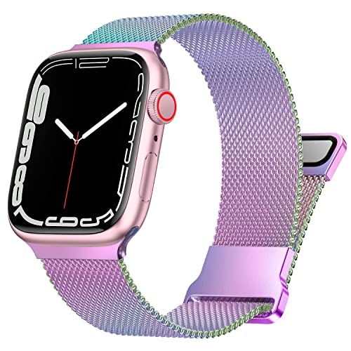 Metall Armband Kompatibel mit Apple Watch Armband 38mm 40mm 41mm,Metal Mesh Edelstahl Uhrenarmband mit Magnet für iWatch Series Ultra/8/7/SE/6/5/4/3/2/1 Damen Herren(38/40/41mm,Bunt) von Fengyiyuda