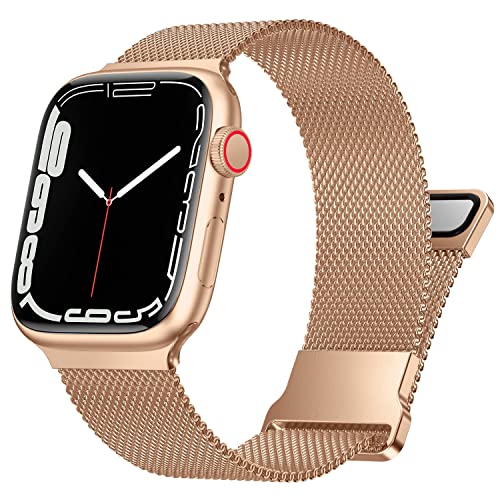 Metall Armband Kompatibel mit Apple Watch Armband 38mm 40mm 41mm,Metal Mesh Edelstahl Uhrenarmband mit Magnet für iWatch Series Ultra/8/7/SE/6/5/4/3/2/1 Damen Herren(38/40/41mm,Roségold) von Fengyiyuda